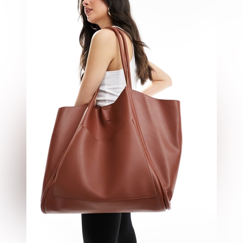 PASQ oversized slouch tote bag with removable pouch in brown
